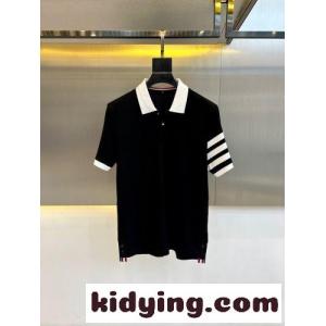 バイカラー コットン 半袖 ポロシャツ トムブラウン スーパーコピー Tシャツ 偽物 ブラックkid268nqyuy