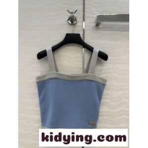 可愛い シャネル コピーブランド ニット コピー 配色 カシミヤ タンクトップ ブルーkid26ODGLvq