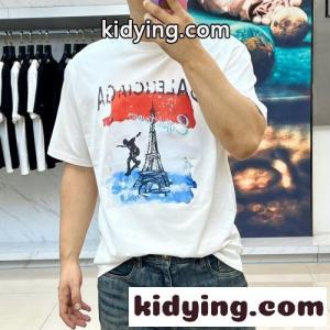 カジュアル プリント バレンシアガ ブランド コピー Tシャツ 偽物 クルーネック 半袖トップス ホワイトkid26CumGPv