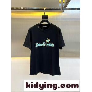 定番 カジュアル ロゴプリント ドルチェ&ガッバーナ コピーブランド Tシャツ 偽物 ブラックkid26uyO5zm