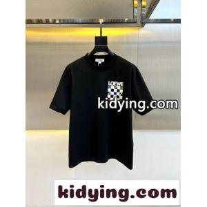お洒落 ロゴ入り コットン 半袖Tシャツ ロエベ コピー Tシャツ 偽物 ブラックkid2695PX5n