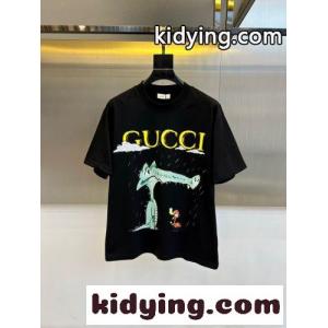 カジュアル プリント クルーネック グッチ コピー Tシャツ 偽物 半袖トップス ブラックkid26COzuCe