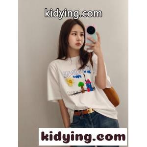 可愛い プリント ルーズTシャツ セリーヌ コピー Tシャツ コピー コットン ホワイトkid26HvGj4j