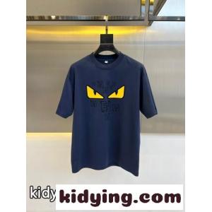 フェンディ コピー Tシャツ 偽物 カジュアル プリント コットン 半袖Tシャツ ブルーkid268b4rSv