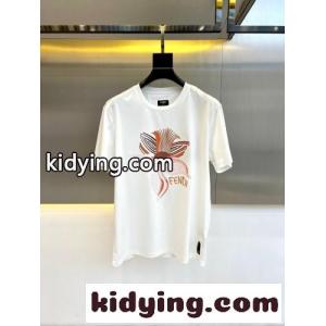 カジュアル プリント コットン 半袖Tシャツ フェンディ コピー Tシャツ 偽物 ホワイトkid26vqWzii
