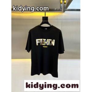 カジュアル ロゴ 半袖Tシャツ フェンディ ブランド コピー Tシャツ 偽物 コットン ブラックkid26yGjyqq
