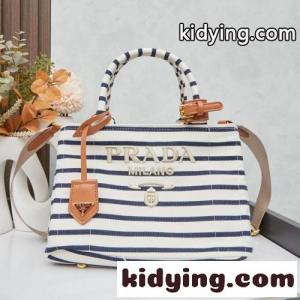 プラダ コピー バッグ コピー ストライプ キャンバス ハンドバッグ ネイビーkid26W1X5ru