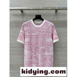 エレガント 半袖ニット クルーネック クリスチャン・ディオール コピー Tシャツ 偽物 ピンクkid26TH115f