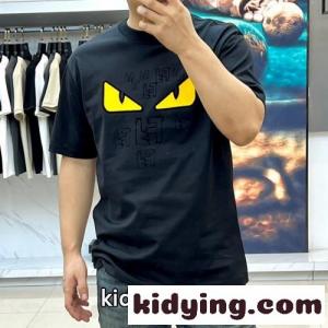 フェンディ コピー Tシャツ 偽物 カジュアル プリント コットン 半袖Tシャツ ブラックkid26zmWTbC