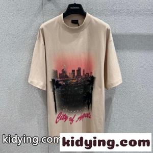 バレンシアガ コピーブランド Tシャツ コピー ユニセックス オーバーサイズ 半袖Tシャツ ベージュkid26OnmmKD