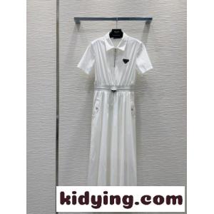 プラダ コピー ワンピース 偽物 上品 カジュアル ハーフジップ 半袖ドレス ホワイトkid26PzWrqq