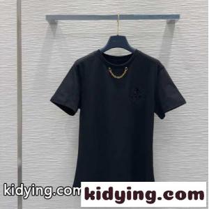 ブロイダリー LV Tシャツ ルイ・ヴィトン 半袖Tシャツ コピー クルーネック ブラックkid26nKrSrC