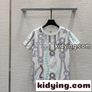 目を引く プリント 半袖Tシャツ エルメス コピー Tシャツ コピー コットン ホワイトkid26bCaKvm