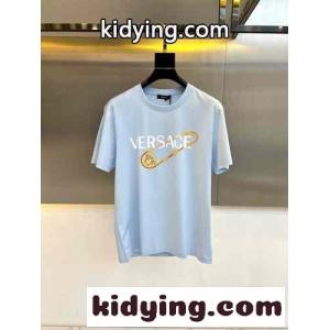 カジュアル ロゴ クルーネック 半袖Tシャツ ヴェルサーチ コピーェ Tシャツ 偽物 ライトブルーkid260bmyKz