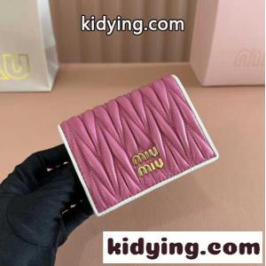 マテラッセレザー 配色 コンパクト財布 ミュウミュウ コピー 財布 スーパーコピー ピンクkid26CC0rCe