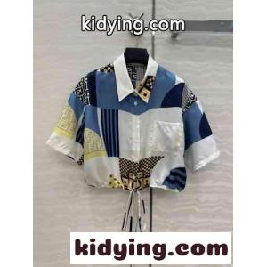 フェンディ スーパーコピー シャツ コピー レディース パッチワークプリント クロップ丈 半袖 シルクシャツkid26TbOzOj