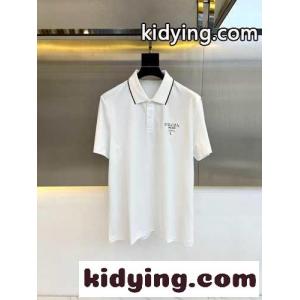 洗練された カジュアル 半袖 ポロシャツ プラダ コピー Tシャツ 偽物 コットンピケ ホワイトkid260519nm