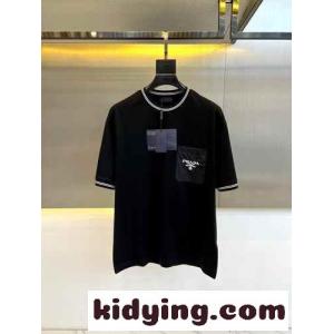 カジュアル 合わせやすい クルーネック プラダ ブランド コピー Tシャツ 偽物 半袖トップス ブラックkid26uqWbqm