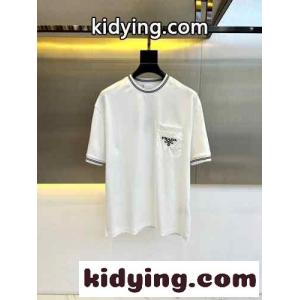 カジュアル 合わせやすい クルーネック プラダ スーパーコピー Tシャツ 偽物 半袖トップス ホワイトkid26PLrS1z