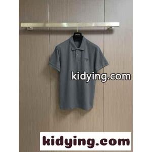 洗練された シンプル プラダ コピー Tシャツ コピー コットンピケ ポロシャツ グレーkid26S5zeOf