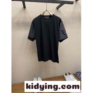 異素材 切り替え 半袖Tシャツ プラダ コピーブランド Tシャツ 偽物 カジュアル トップスkid26f8riyC
