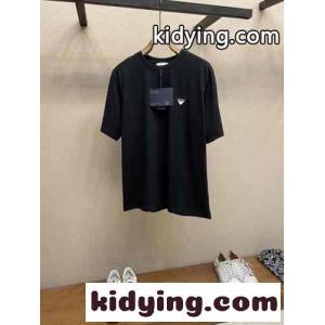 シンプル カジュアル コットン 半袖Tシャツ プラダ コピーブランド Tシャツ 偽物 ブラックkid26zGrKLb