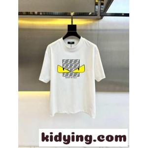 カジュアル プリント 半袖Tシャツ フェンディ ブランド コピー Tシャツ 偽物 ホワイトkid26TzyOni