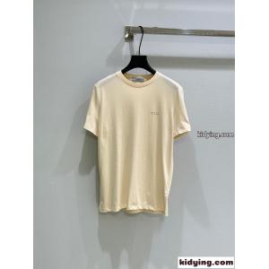 ユニセックス 人気 シンプル コットンジャージ 半袖Tシャツ プラダ コピー Tシャツ コピー アプリコットkid26ne45ze