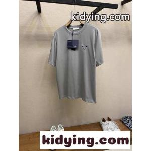シンプル カジュアル コットン 半袖Tシャツ プラダ ブランド コピー Tシャツ 偽物 グレーkid26THjqmC