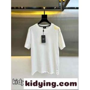 シンプル カジュアル 半袖Tシャツ フェンディ ブランド コピー Tシャツ 偽物 クルーネック ホワイトkid26jqKDSf