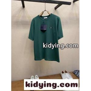 シンプル カジュアル コットン 半袖Tシャツ プラダ コピーブランド Tシャツ 偽物 グリーンkid26bOHjqm