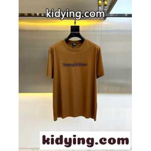 シンプル ロゴ 半袖Tシャツ エルメネジルド・ゼニア Tシャツ コピー クルーネック ブラウンkid26XPzmGf