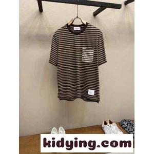 カジュアル ストライプ コットン 半袖Tシャツ トムブラウン コピー Tシャツ スーパーコピー クルーネックkid26Sb0nai