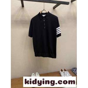 トムブラウン ブランド コピー Tシャツ スーパーコピー 定番 人気 コットン 半袖ポロシャツ ブラックkid26OLD81f