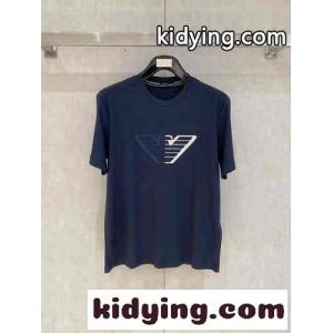 シンプル ロゴ入り クルーネック 半袖Tシャツ アルマーニ ブランド コピー Tシャツ コピー ブルーkid269fieum