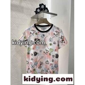 遊び心のある プリント 半袖Tシャツ シャネル ブランド コピー Tシャツ コピー コットンkid26P5DW9r