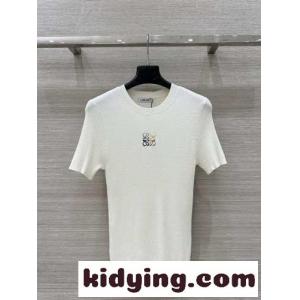 シンプル スリム リブニット ロエベ コピーブランド ニット コピー 半袖トップス ホワイトkid26fqiy4f