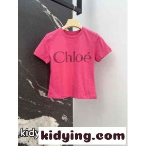 シンプル ロゴ入り コットン半袖Tシャツ クロエ Tシャツ スーパーコピー ピンクkid26jGD89b