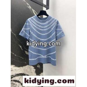 お洒落 パールプリント 半袖Tシャツ シャネル スーパーコピー Tシャツ コピー コットン ブルーkid26SPfaea