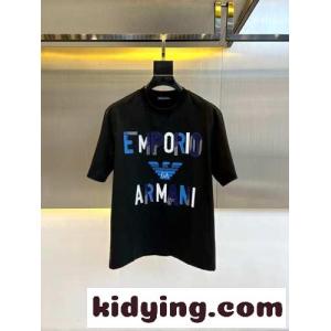 カジュアル コットン 半袖Tシャツ アルマーニ コピー Tシャツ コピー クルーネック ブラックkid26HPHjiC