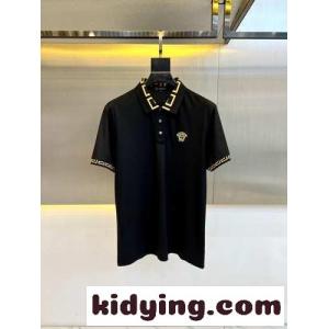 カジュアル コットンピケ 半袖ポロシャツ ヴェルサーチ コピーェ Tシャツ コピー ブラックkid26q0bGri