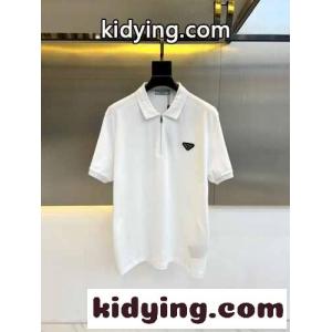 カジュアル ハーフジップ 半袖 ポロシャツ プラダ スーパーコピー Tシャツ コピー ホワイトkid26HrC41v