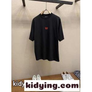 シンプル 刺繍入り クルーネック 半袖Tシャツ バレンシアガ コピーブランド Tシャツ コピー ブラックkid26OLrG5D