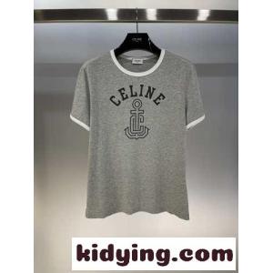 カジュアル コットン 半袖Tシャツ セリーヌ スーパーコピー Tシャツ コピー クルーネック グレーkid26eiWD0z
