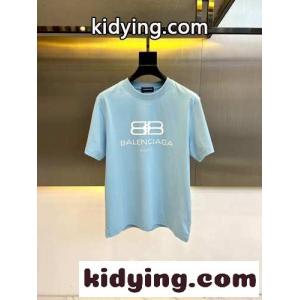 カジュアル ロゴプリント 半袖Tシャツ バレンシアガ スーパーコピー Tシャツ コピー コットン ライトブルーkid26fa4jCq