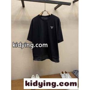 おしゃれ オーバーサイズ 半袖Tシャツ プラダ コピー Tシャツ コピー クルーネック ブラックkid26T9fuOr