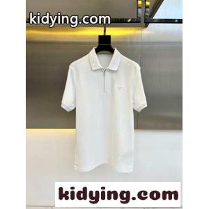 ハーフジップ 半袖 ポロシャツ プラダ ブランド コピー Tシャツ コピー シルケットコットン ホワイトkid26O9PPHz