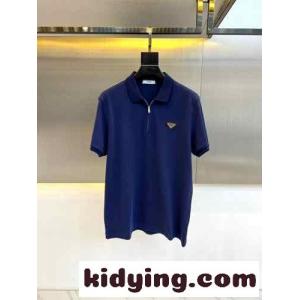 カジュアル ハーフジップ 半袖 ポロシャツ プラダ コピー Tシャツ コピー ブルーkid269vmOjC