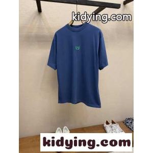 シンプル 刺繍入り クルーネック 半袖Tシャツ バレンシアガ スーパーコピー Tシャツ コピー ブルーkid26umiSvC