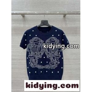 着心地抜群♪刺繍入り 半袖セーター エルメス コピー ニットウェア コピー ネイビーkid26juyaem